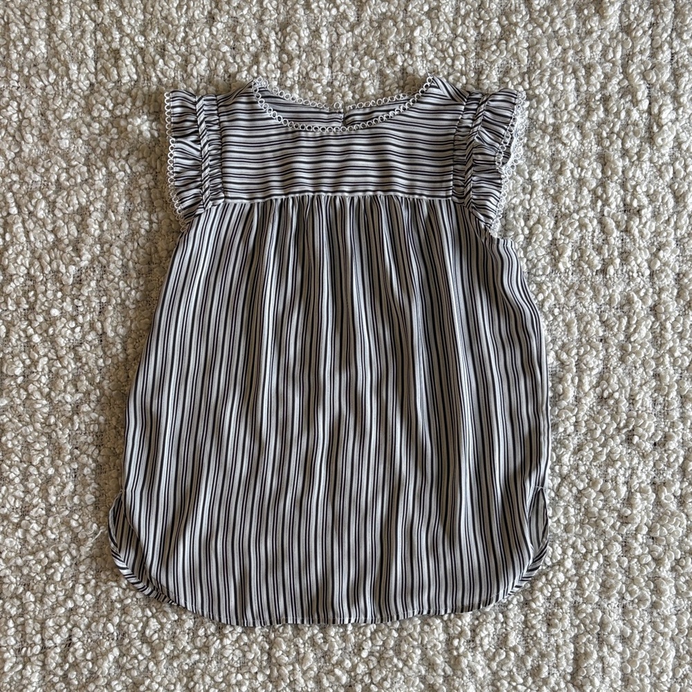 Loft Striped Black & White Flutter Sleeve Blouse
